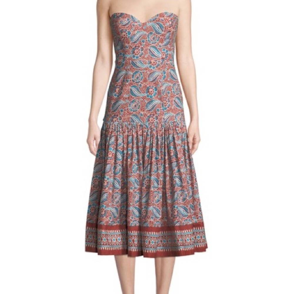 Veronica Beard Fiore strapless printed midi dress